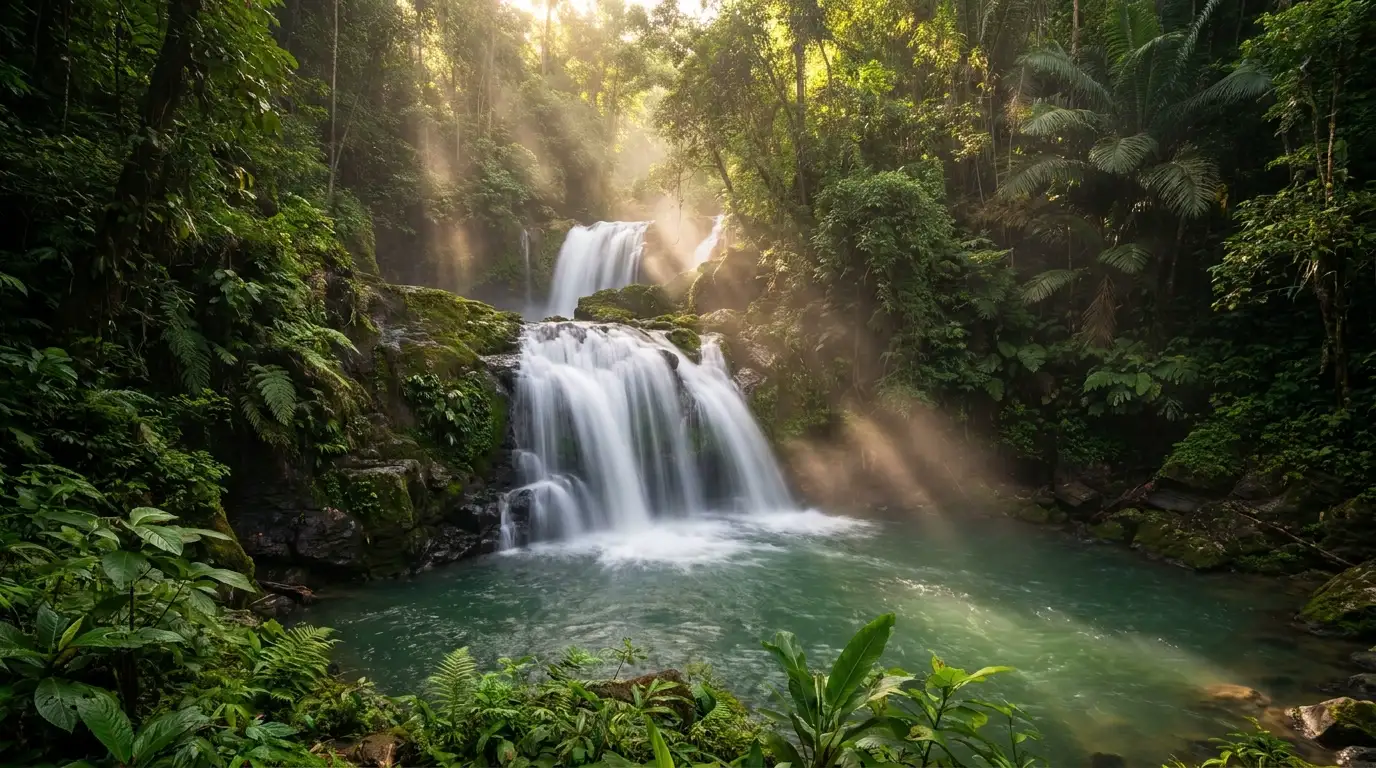 Lapopu Waterfall, Wanokaka, West Sumba Indonesia — 70-metre waterfall through tropical rainforest, adventure landmark near Nihi Sumba resort