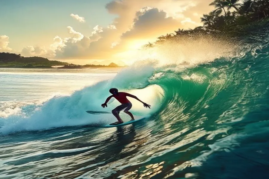 Surfer op een krachtige golf bij Kodi, West-Sumba