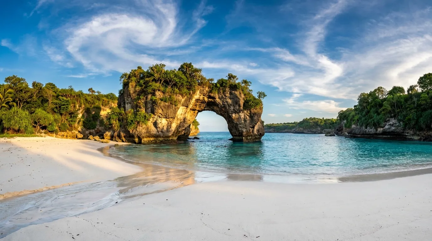Natural rock arch formations at Watu Bela Beach, Kodi, West Sumba, Indonesia — volcanic coastline 5km from Tambolaka Airport